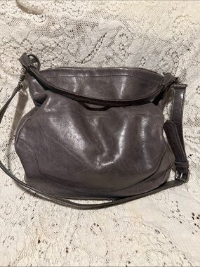 Frye Dark Gray Leather Hobo Shoulder Bag